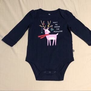 NWT Gap Size 6-12M Navy and Pink Reindeer Graphic Baby Girls Bodysuit